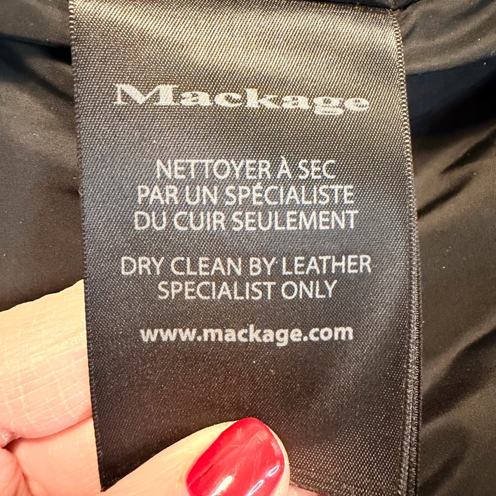 Mackage Black Down Parka Leather Trim Merino Wool Cashmere Collar Hooded Coat S - Picture 11 of 13